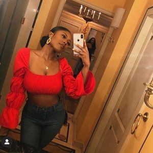 Red Puff Ruched Crop Top